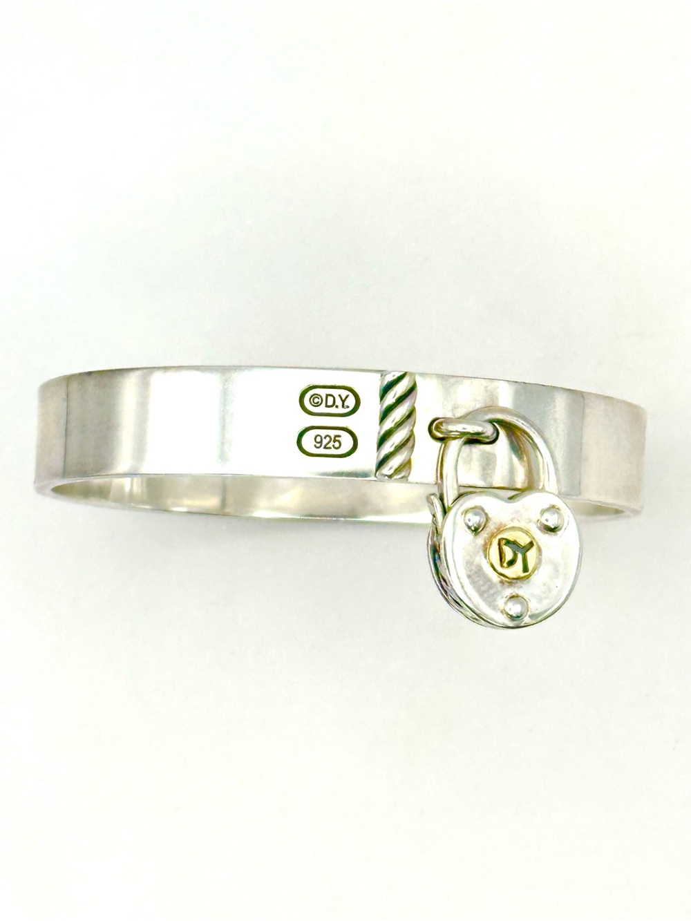David  Yurman  Sterling Silver Heart Padlock Hinged Cuff Bracelet w/ 18 KT Gold